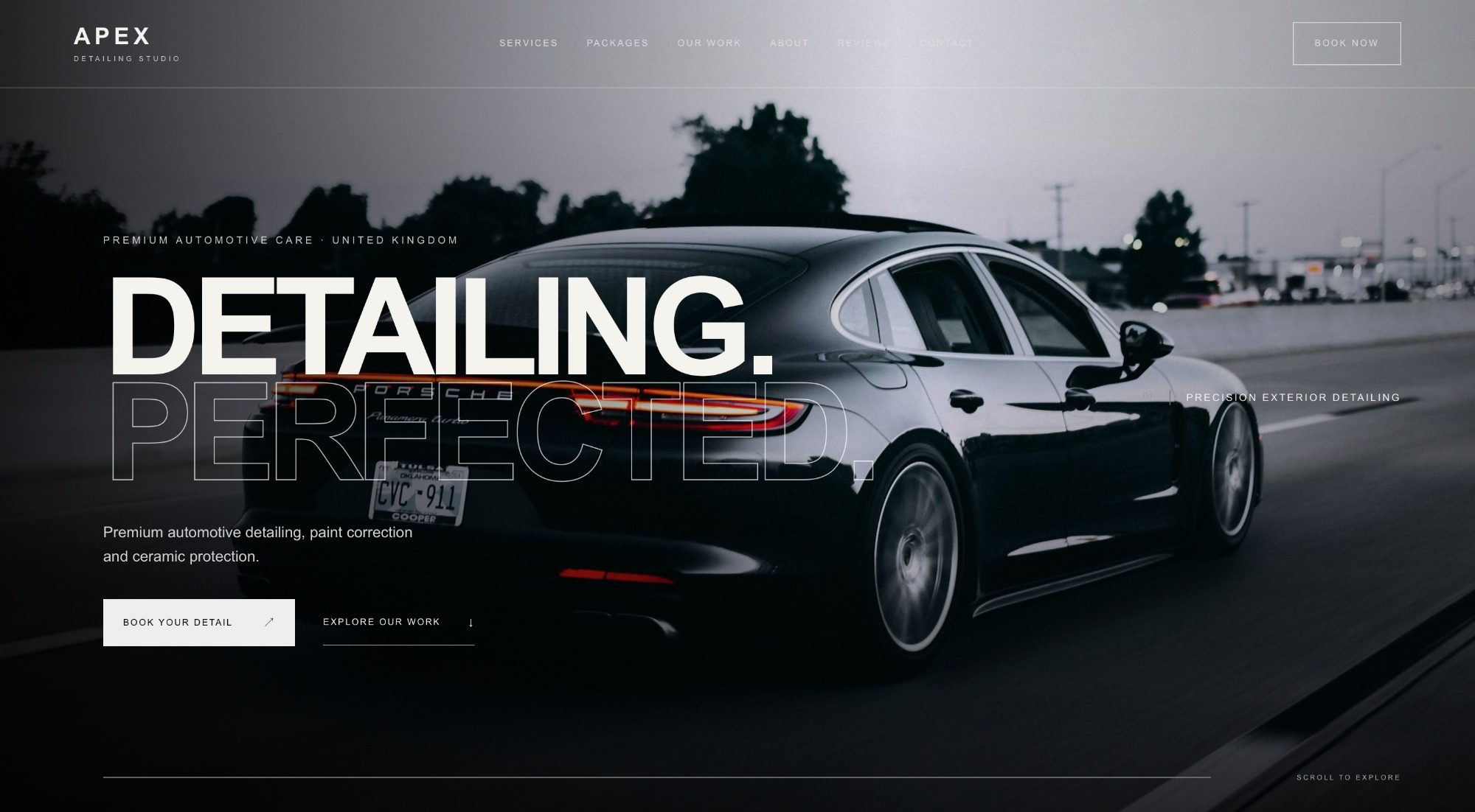 APEX Detailing Studio website homepage
