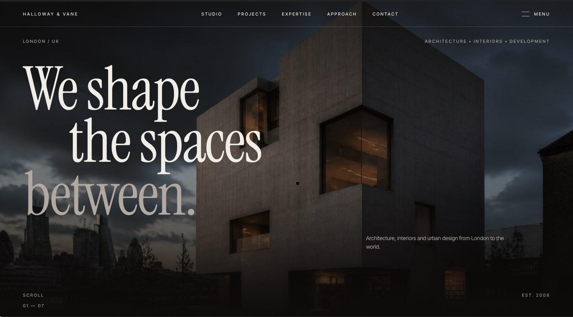 Halloway & Vane architecture website homepage